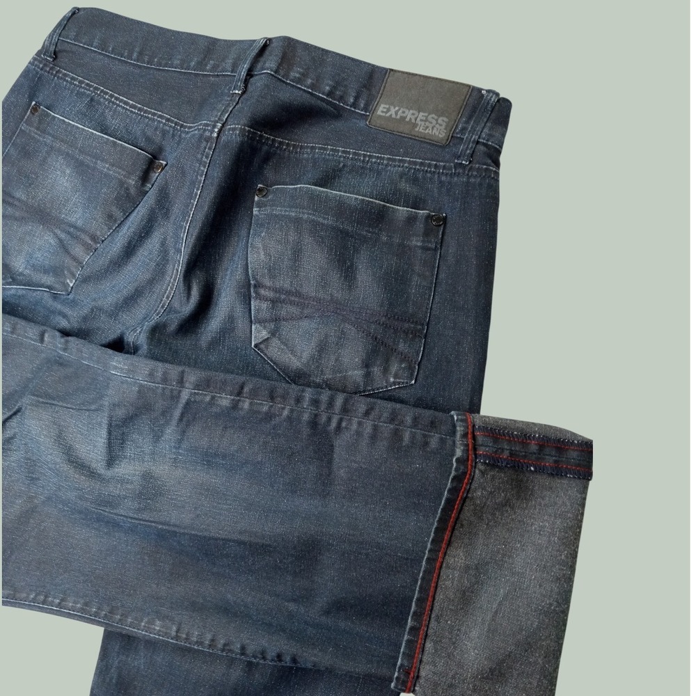 Express Jeans Rocco Slim Fit Straight Leg Mens 34x34 Dark Wash Indigo Preppy